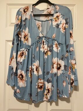 entro Blue Floral V-Neck Babydoll Tunic
